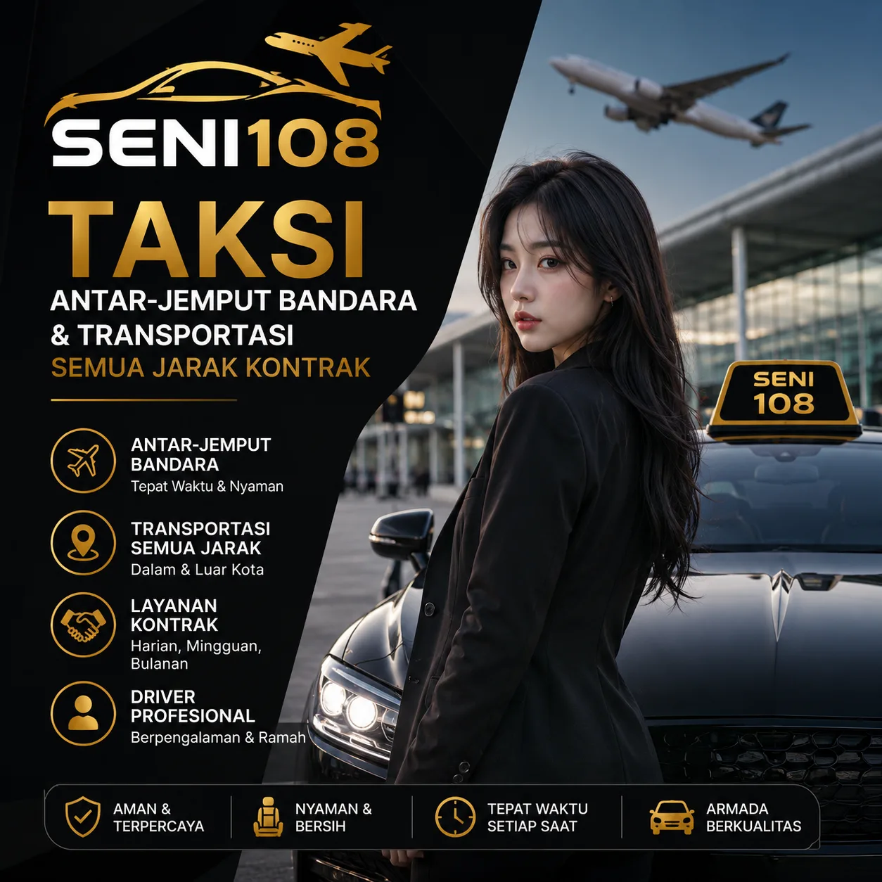SENI108 Taksi Antar-Jemput Bandara & Transportasi Semua Jarak Kontrak