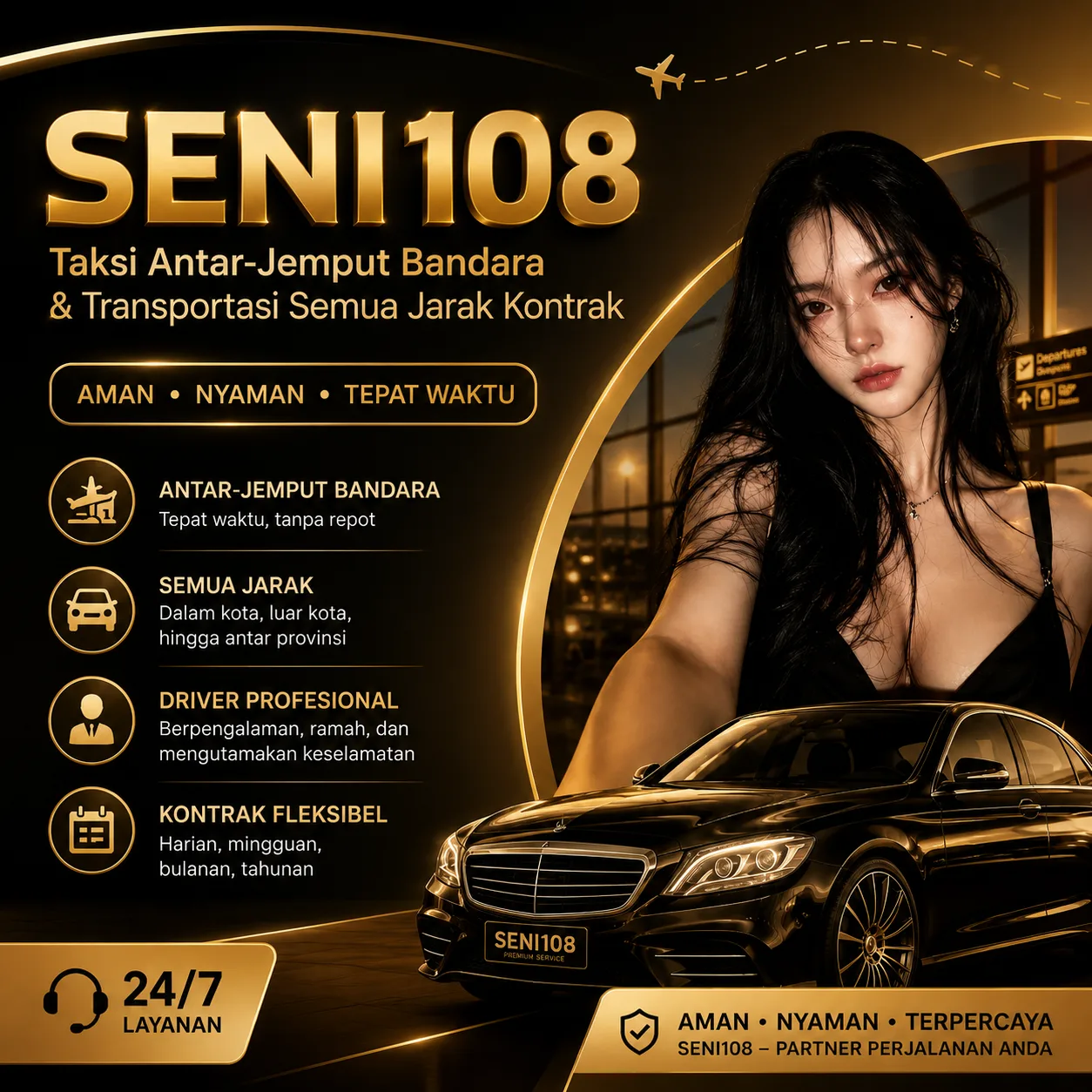 SENI108 Taksi Antar-Jemput Bandara & Transportasi Semua Jarak Kontrak